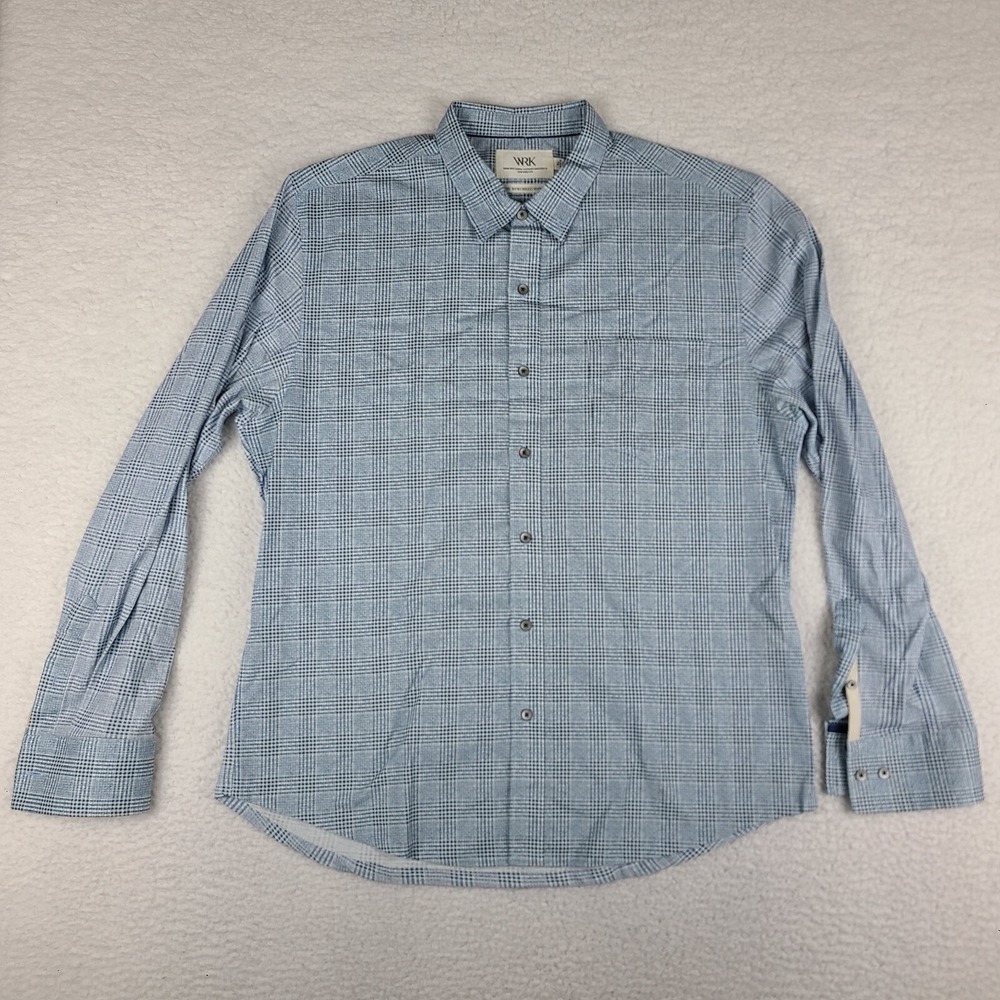 WRK‎ The Reworked Shirt Mens XL Teal Blue Check Plaid Dress Button Down